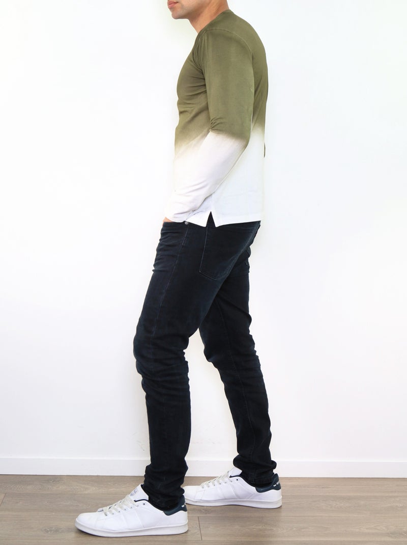 T-shirt manches longues col V tye and dye Kaki - Kiabi