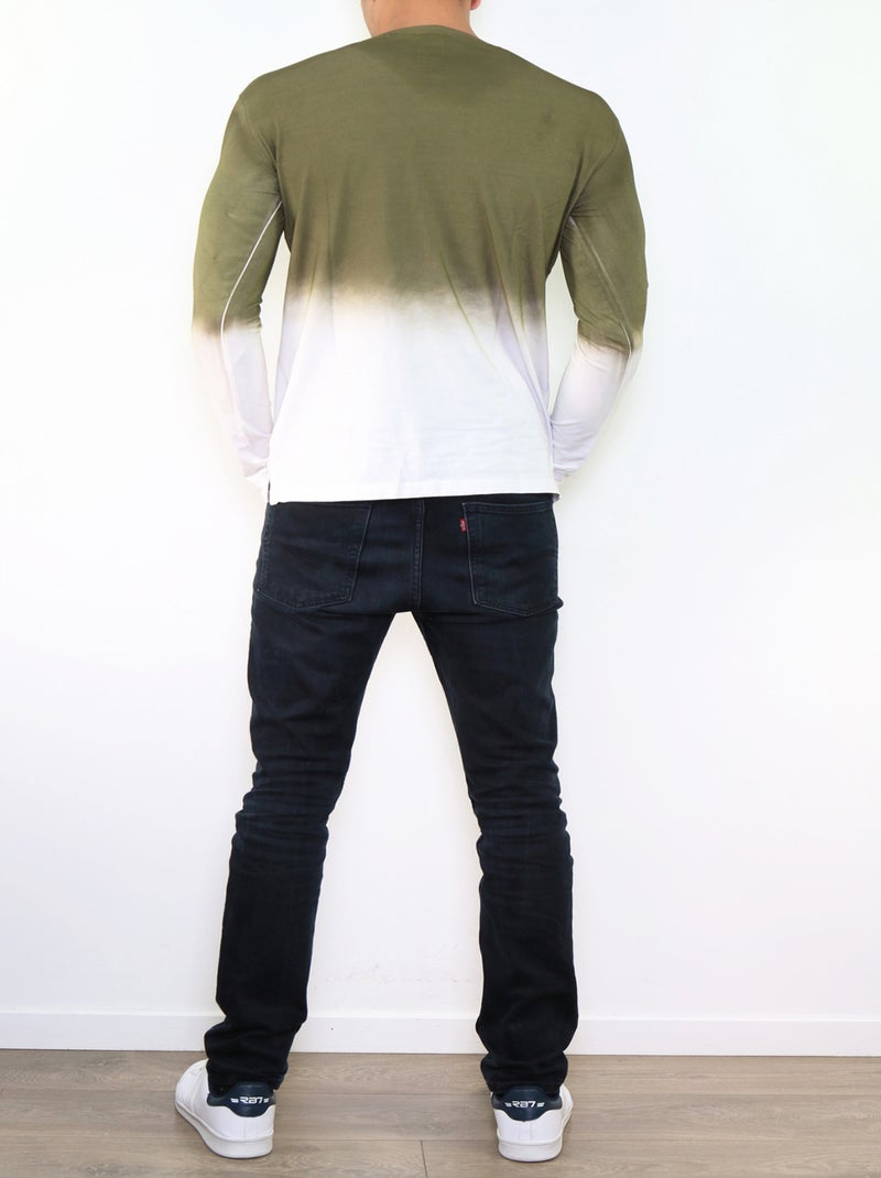 T-shirt manches longues col V tye and dye Kaki - Kiabi