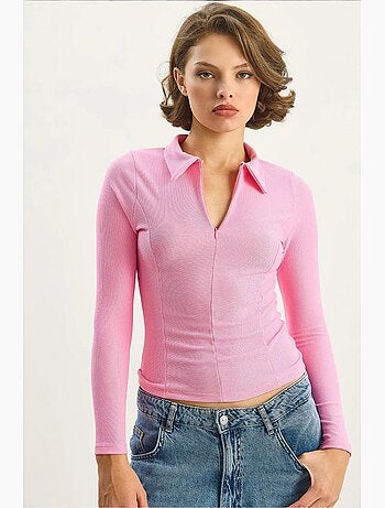 T-shirt manches longues col zippé ajusté lucci