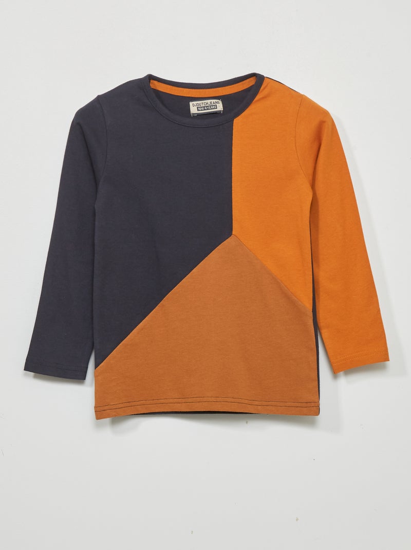 T-shirt manches longues colorblock rouge brique - Kiabi