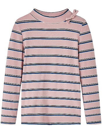 T-shirt manches longues côtelé col montant 1/2 hauteur avec nœud - vidaxl