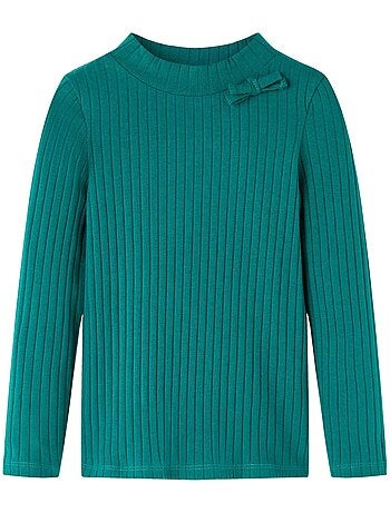 T-shirt manches longues côtelé vif nœud col devant - vidaxl