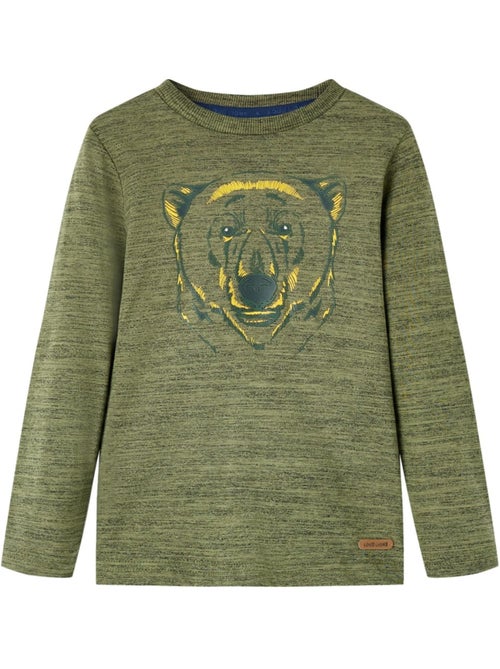 T-shirt manches longues coton 100% chiné ours col rond - vidaxl - Kiabi