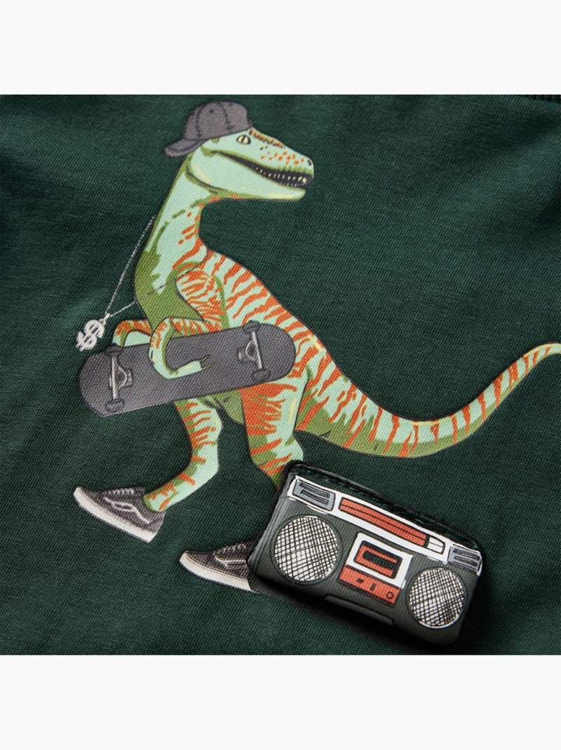 T-shirt manches longues coton avec imprimé dinosaure - vidaxl Vert - Kiabi