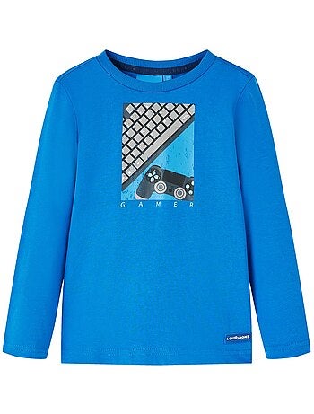 T-shirt manches longues coton cobalt imprimé gamer - vidaxl