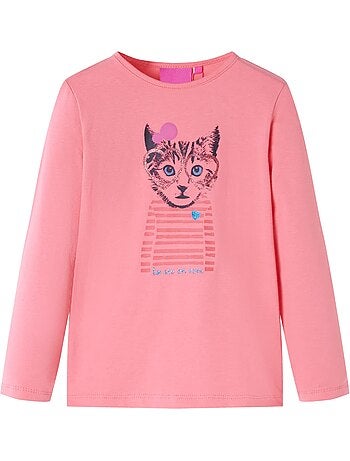 T-shirt manches longues coton élasthanne à imprimé chat - vidaxl