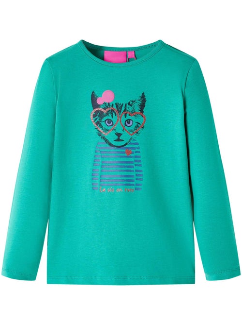T-shirt manches longues coton élasthanne à imprimé chat - vidaxl - Kiabi