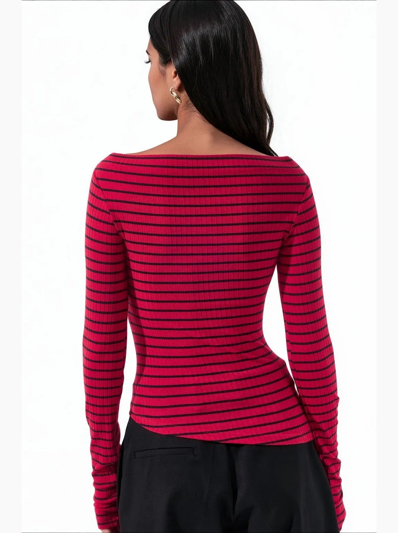 T-shirt manches longues coton élasthanne busem Rouge - Kiabi