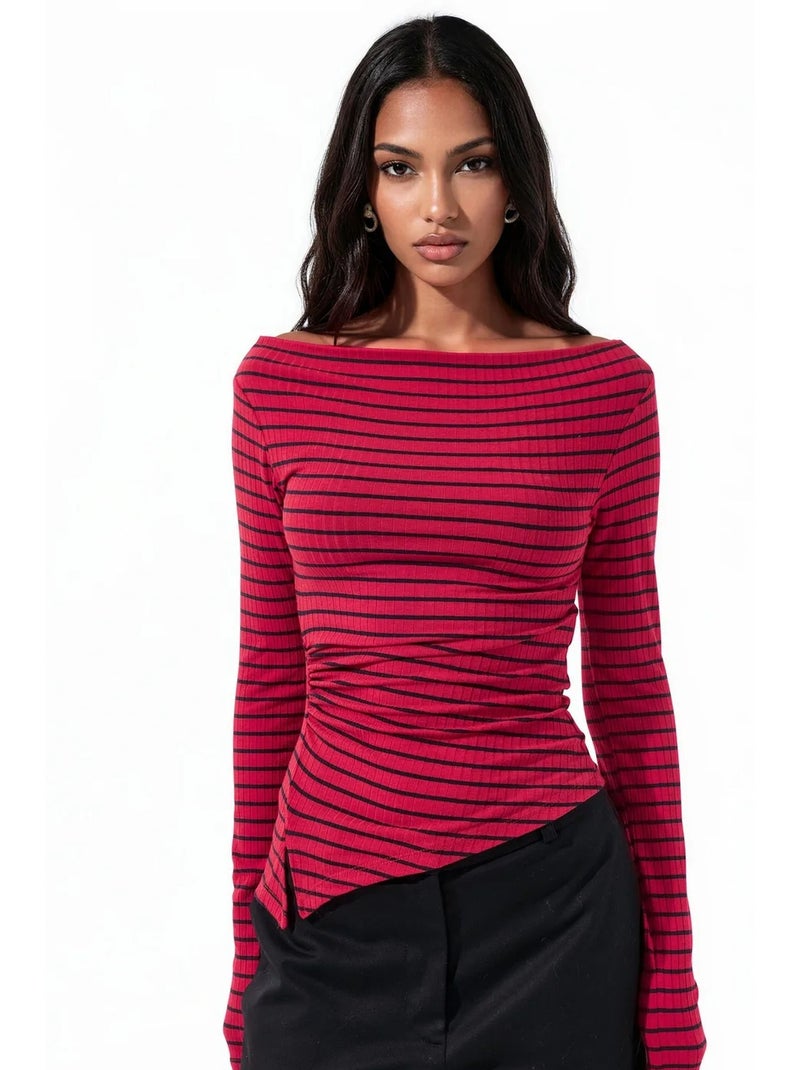 T-shirt manches longues coton élasthanne busem Rouge - Kiabi