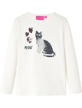 T-shirt manches longues coton élasthanne chat en sequins cœur clair - vidaxl