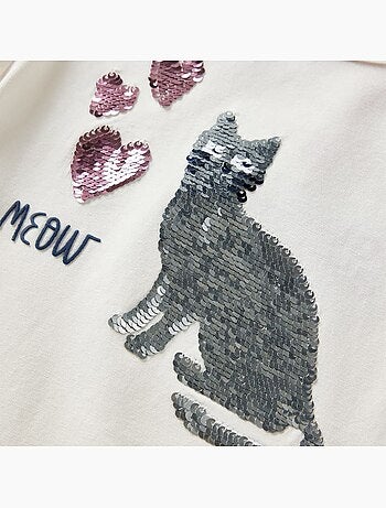 T-shirt manches longues coton élasthanne chat en sequins cœur clair - vidaxl