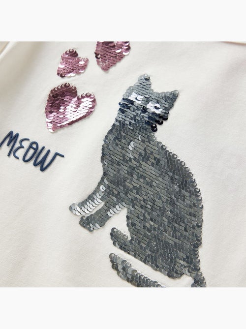 T-shirt manches longues coton élasthanne chat en sequins cœur clair - vidaxl - Kiabi T-shirt manches longues coton élasthanne chat en sequins cœur clair - vidaxl - Kiabi