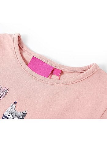 T-shirt manches longues coton élasthanne chat en sequins cœur clair - vidaxl
