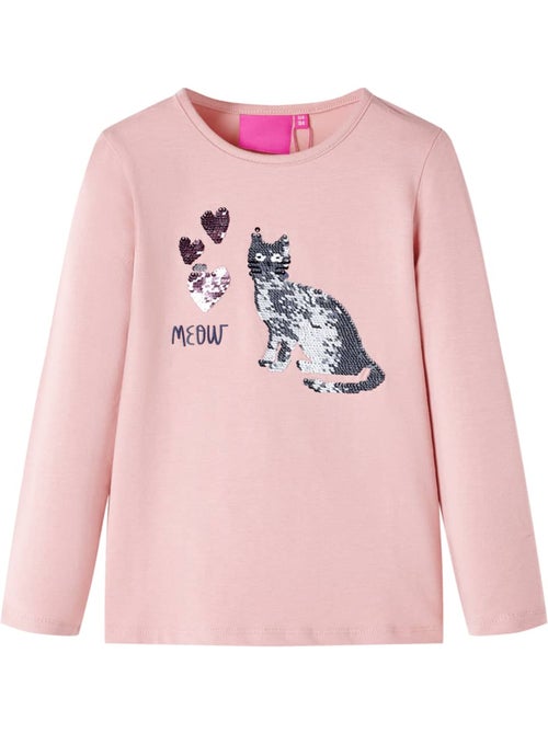 T-shirt manches longues coton élasthanne chat en sequins cœur clair - vidaxl - Kiabi T-shirt manches longues coton élasthanne chat en sequins cœur clair - vidaxl - Kiabi