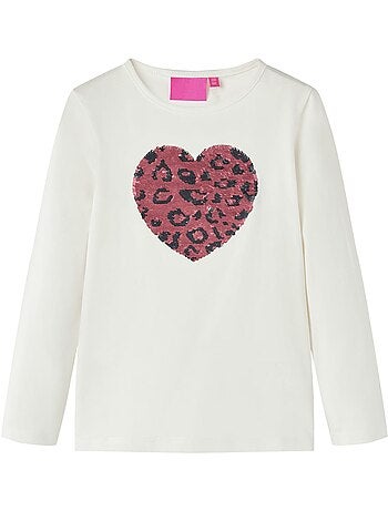 T-shirt manches longues coton élasthanne cœur à sequins - vidaxl
