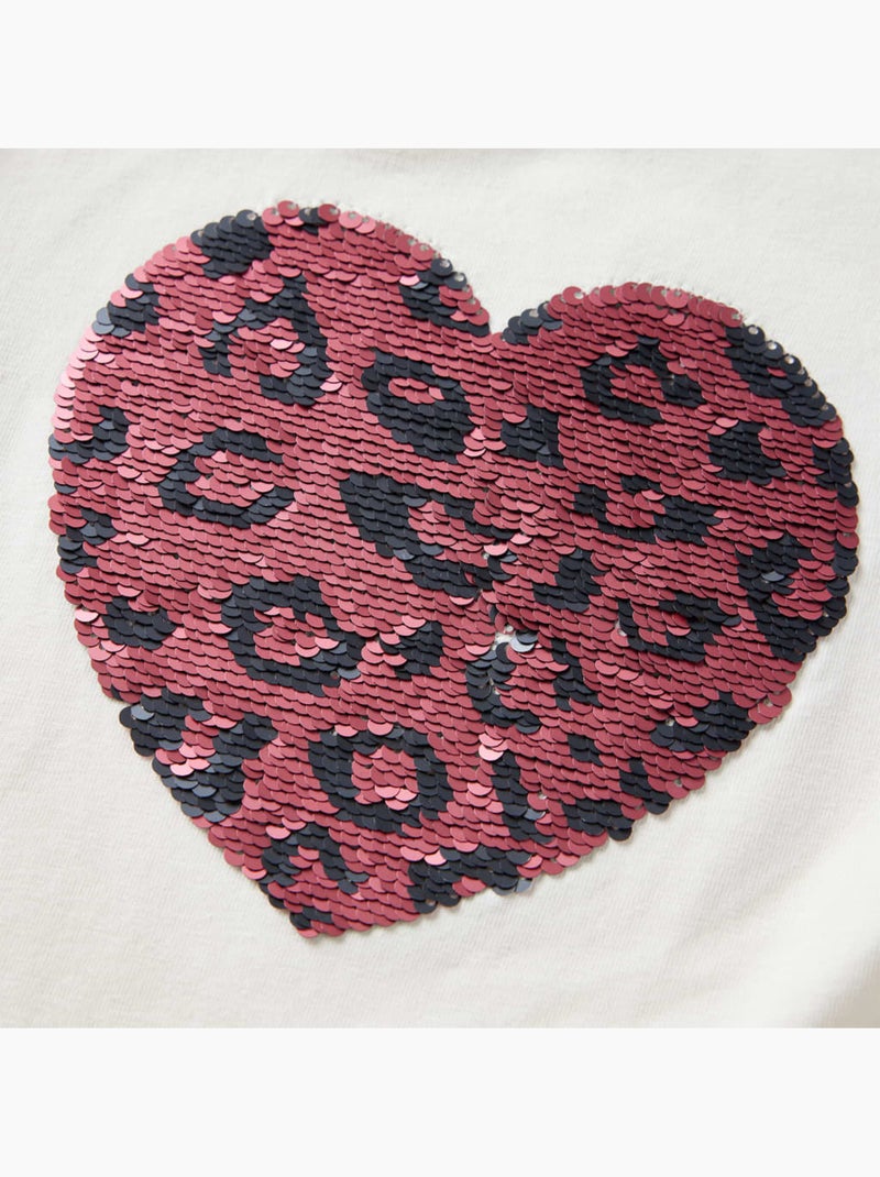 T-shirt manches longues coton élasthanne cœur à sequins - vidaxl Blanc - Kiabi