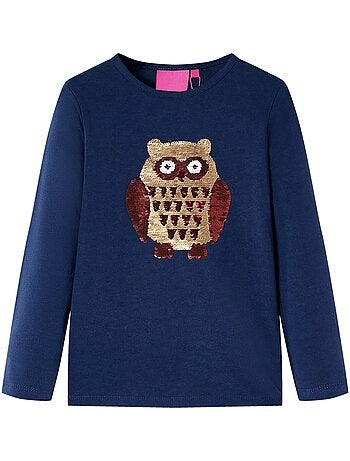 T-shirt manches longues coton élasthanne hibou à sequins - vidaxl