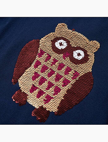 T-shirt manches longues coton élasthanne hibou à sequins - vidaxl