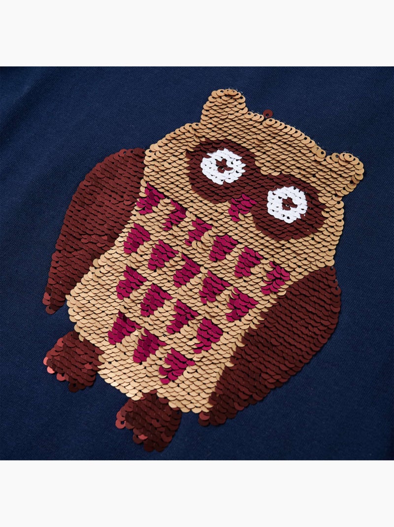 T-shirt manches longues coton élasthanne hibou à sequins - vidaxl Bleu - Kiabi