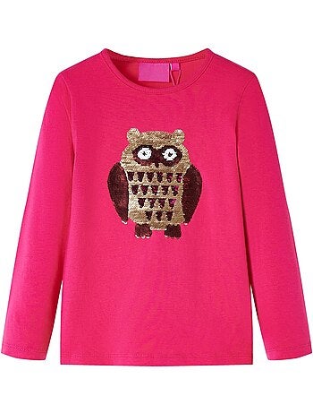 T-shirt manches longues coton élasthanne hibou à sequins - vidaxl