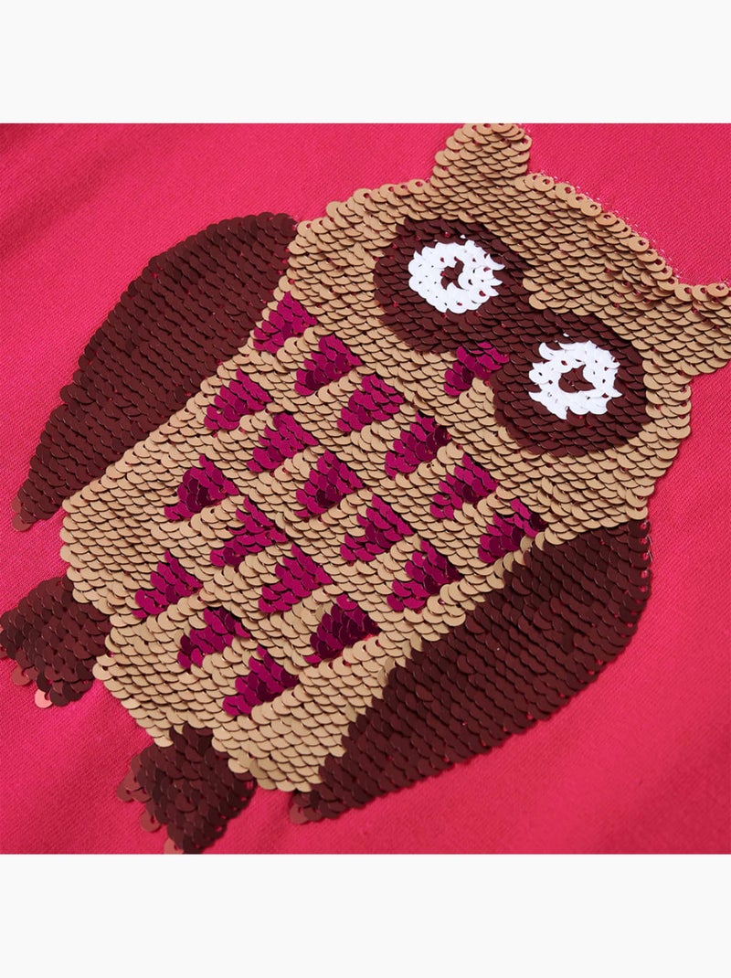 T-shirt manches longues coton élasthanne hibou à sequins - vidaxl Rose - Kiabi