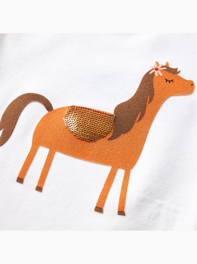 T-shirt manches longues coton élasthanne imprimé poney - vidaxl Blanc - Kiabi