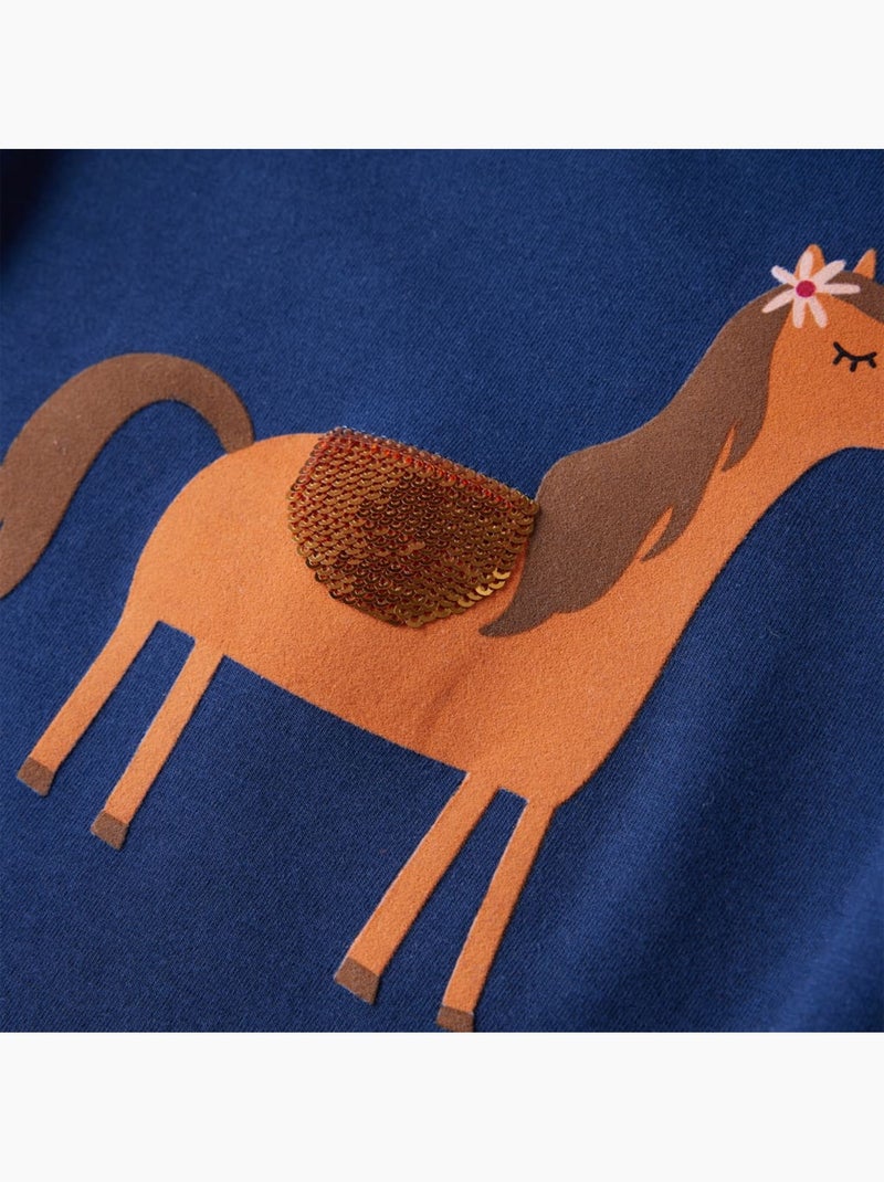 T-shirt manches longues coton élasthanne imprimé poney - vidaxl Bleu - Kiabi