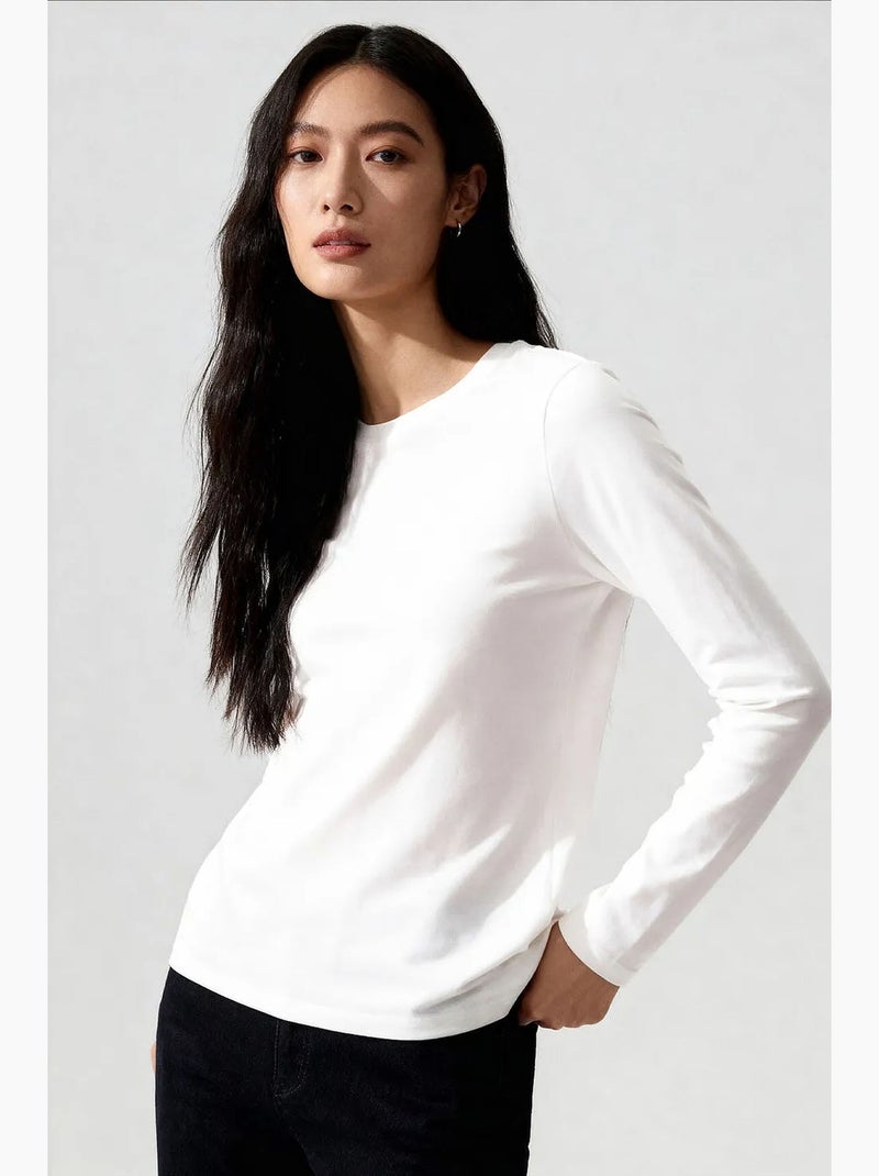 T-shirt manches longues coton élasthanne tommy Blanc - Kiabi