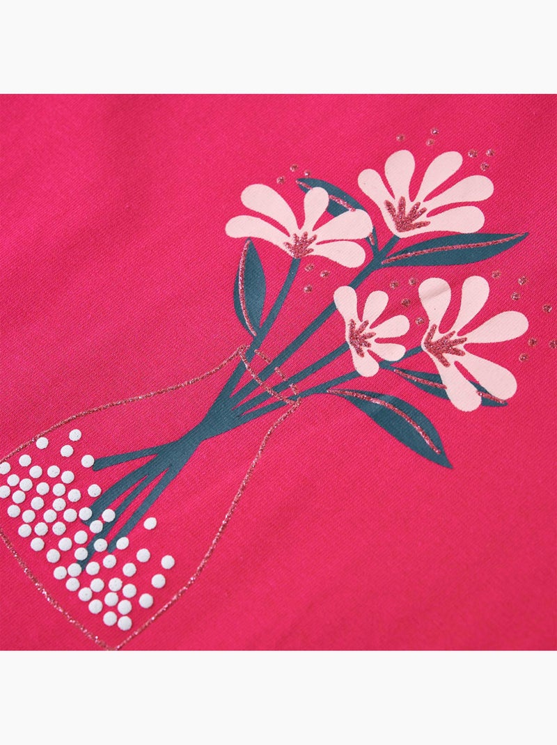 T-shirt manches longues coton extensible imprimé fleurs - vidaxl Rose - Kiabi