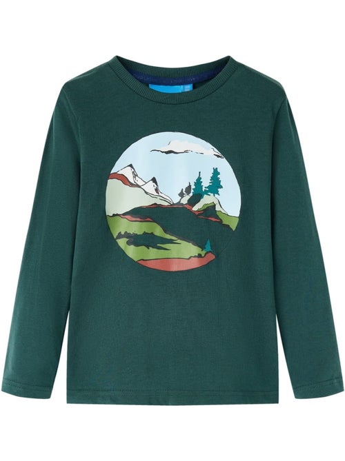 T-shirt manches longues coton imprimé montagnes et arbres - vidaxl - Kiabi