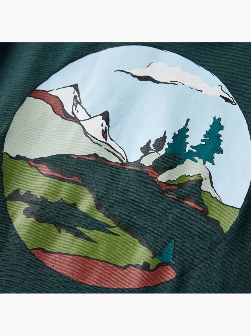 T-shirt manches longues coton imprimé montagnes et arbres - vidaxl Vert - Kiabi