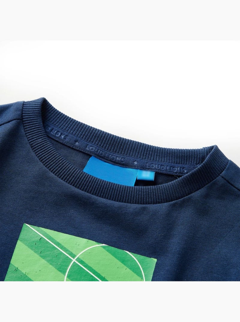 T-shirt manches longues coton imprimé terrain de foot - vidaxl Bleu - Kiabi