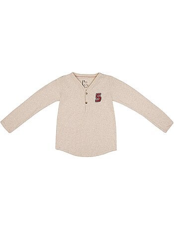 T-shirt Manches Longues Coton Jersey Beige ELVIS - 'LA FAUTE A VOLTAIRE'