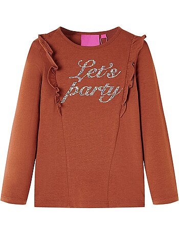 T-shirt manches longues coton stretch effet pailleté avec volants - vidaxl