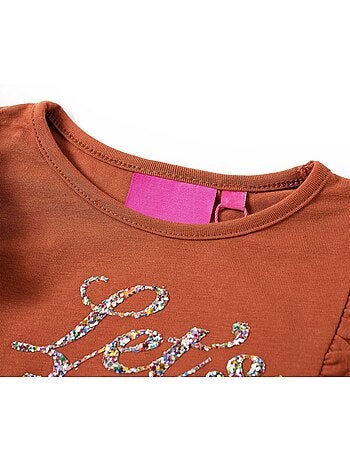 T-shirt manches longues coton stretch effet pailleté avec volants - vidaxl