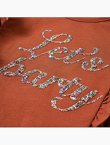 T-shirt manches longues coton stretch effet pailleté avec volants - vidaxl