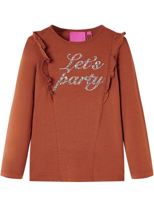 T-shirt manches longues coton stretch effet pailleté avec volants - vidaxl - Kiabi