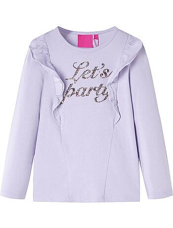T-shirt manches longues coton stretch effet pailleté avec volants - vidaxl