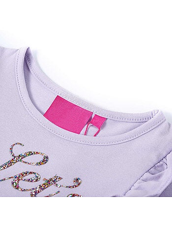 T-shirt manches longues coton stretch effet pailleté avec volants - vidaxl