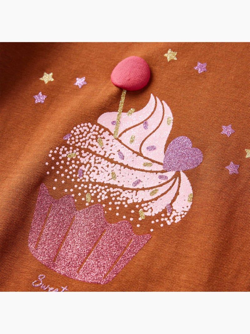 T-shirt manches longues coton stretch imprimé glace - vidaxl Marron - Kiabi