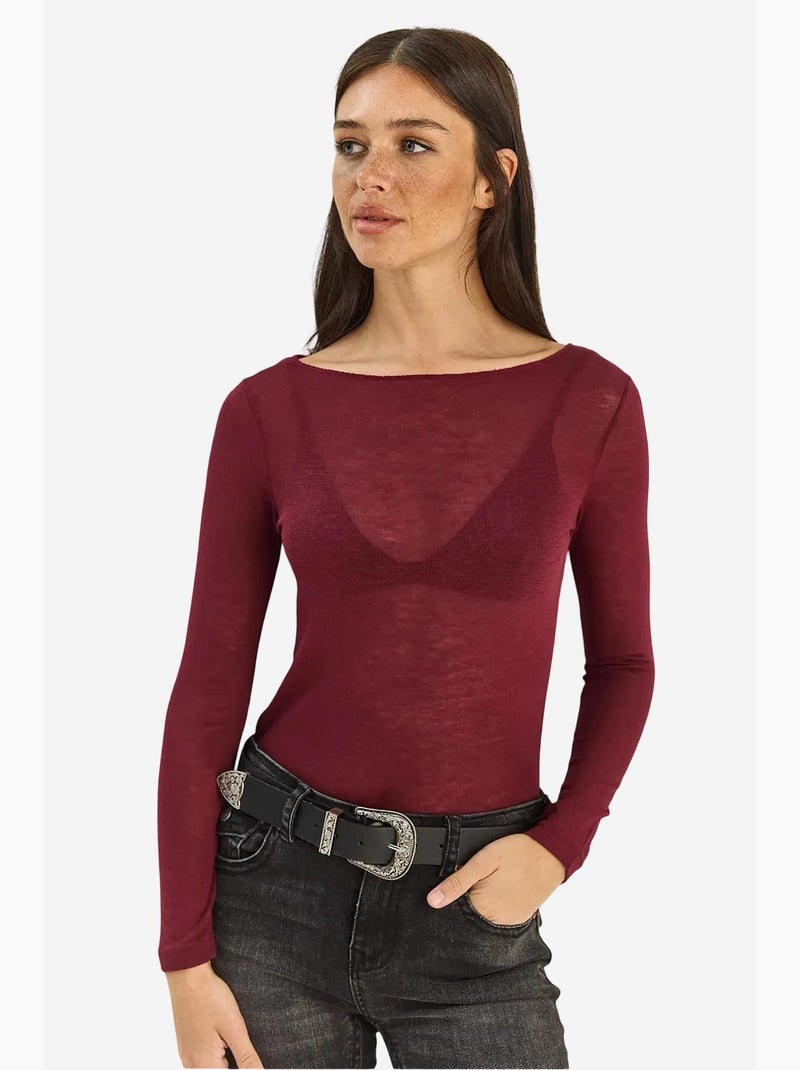 T-shirt manches longues coton transparent lucci Rouge bordeaux - Kiabi
