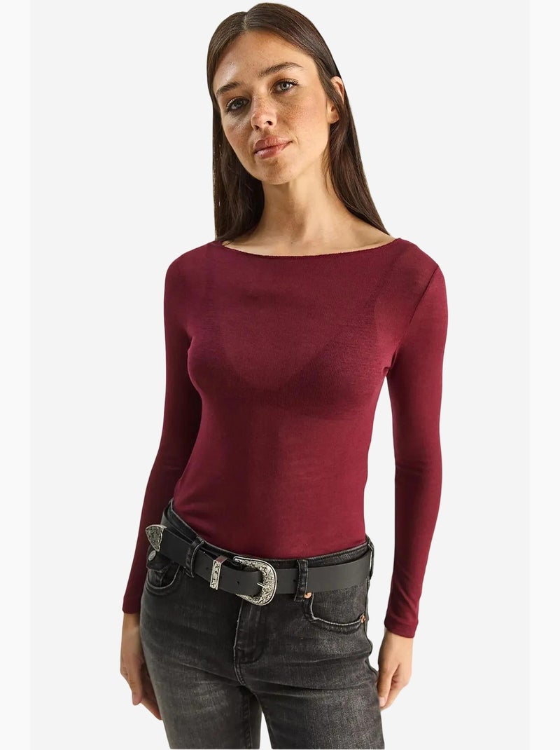 T-shirt manches longues coton transparent lucci Rouge bordeaux - Kiabi