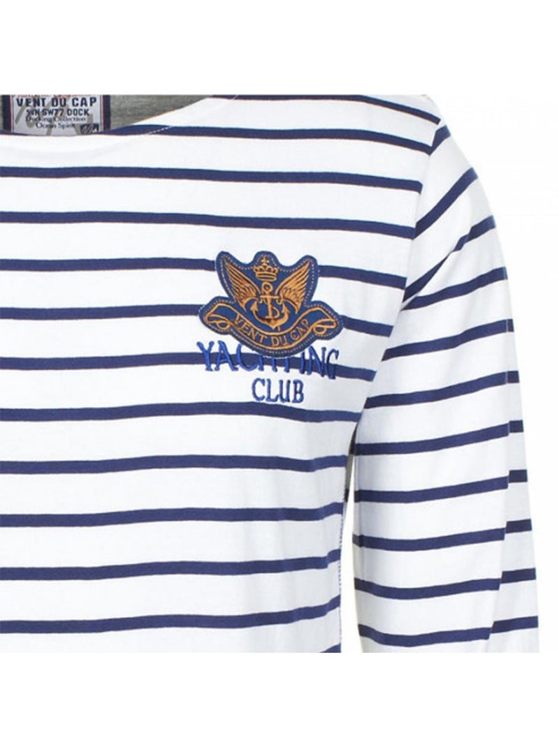 T-shirt manches longues   CRIVIK - VENT DU CAP Blanc Bleu marine - Kiabi