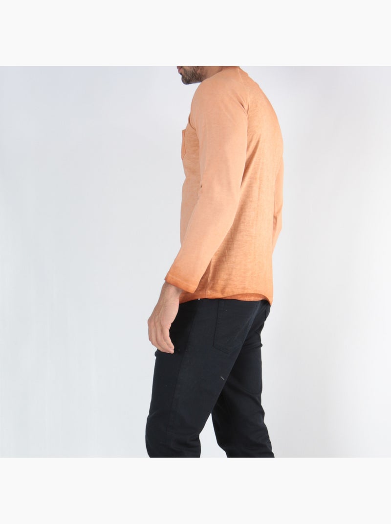 T-shirt manches longues délavé Orange - Kiabi