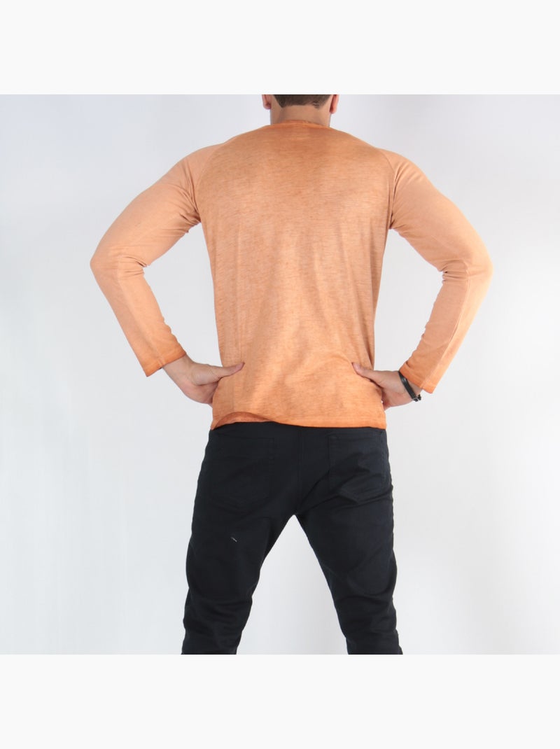 T-shirt manches longues délavé Orange - Kiabi