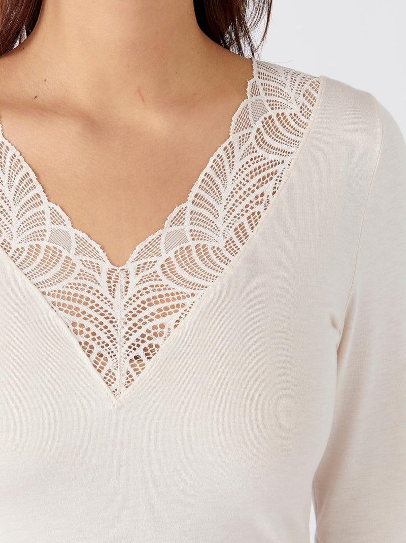 T-shirt manches longues dentelle Thermolactyl invisible - Damart Beige sable - Kiabi