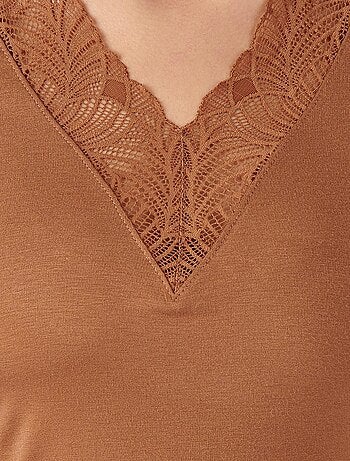 T-shirt manches longues dentelle Thermolactyl invisible - Damart