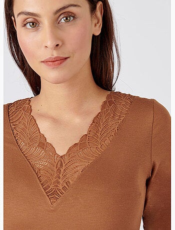 T-shirt manches longues dentelle Thermolactyl invisible thermique - Damart