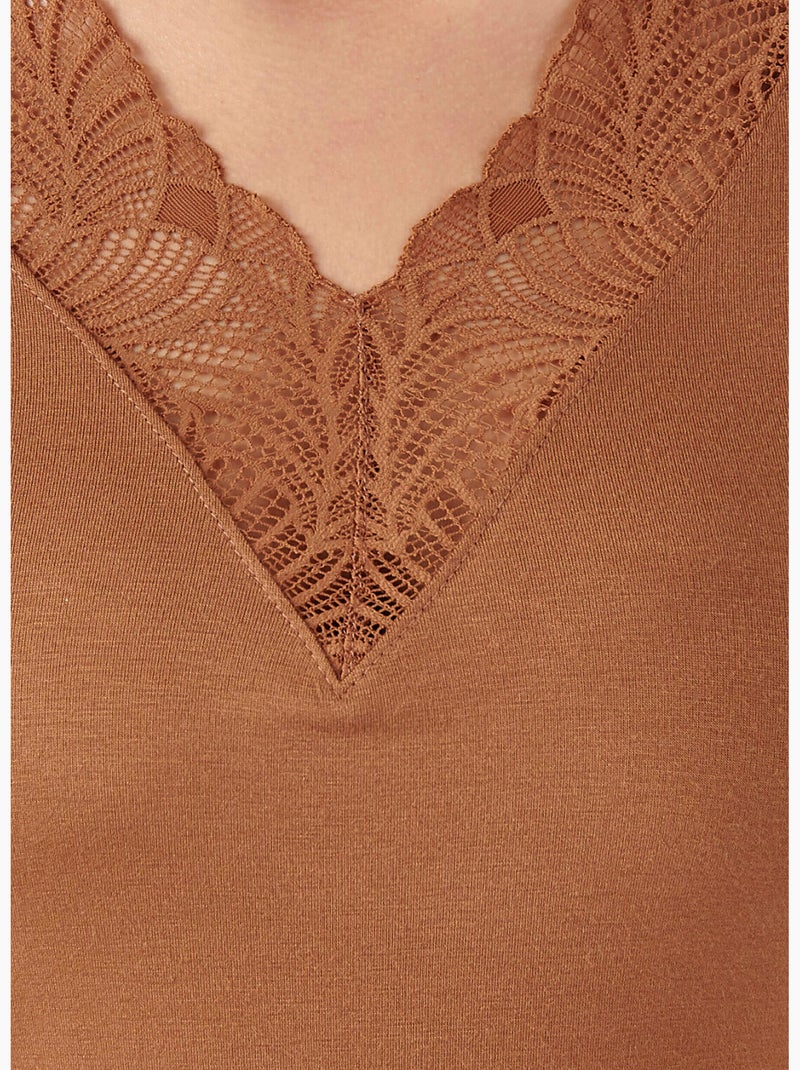 T-shirt manches longues dentelle Thermolactyl invisible thermique - Damart Marron - Kiabi