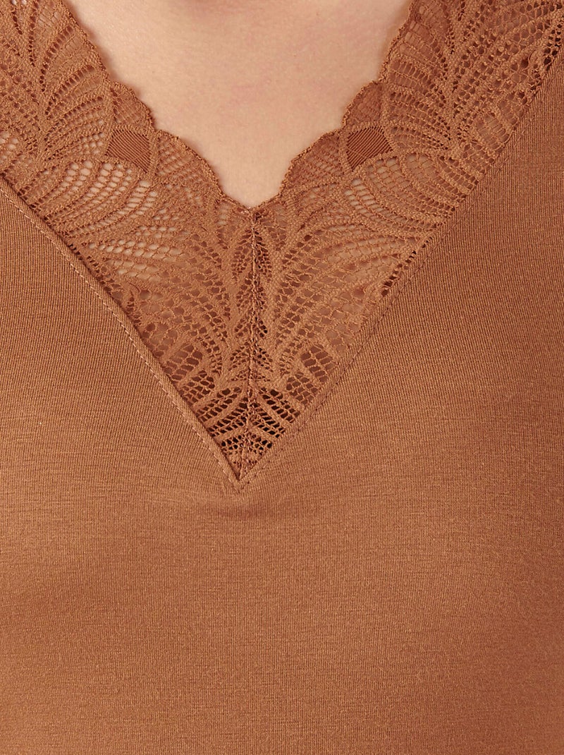 T-shirt manches longues dentelle Thermolactyl invisible thermique - Damart Marron havane - Kiabi